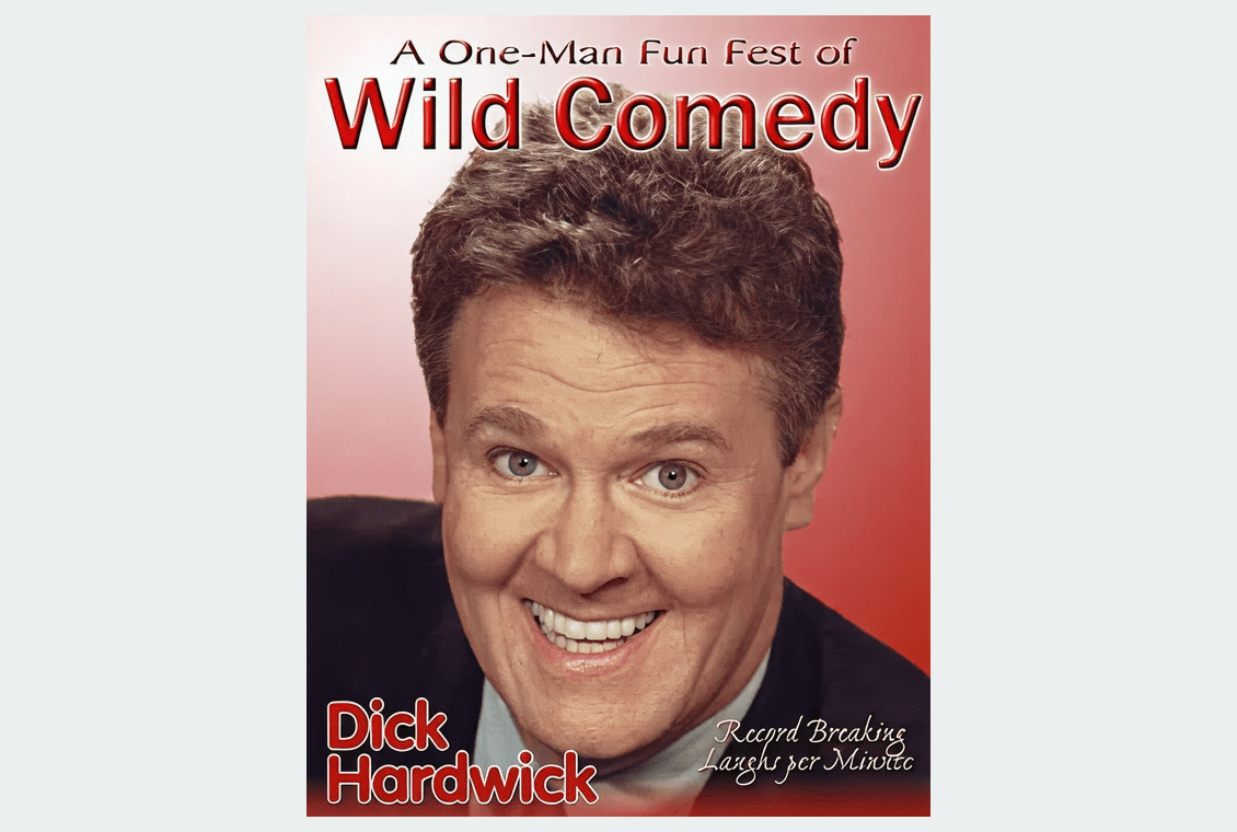 Promotional comedy poster with smiling man